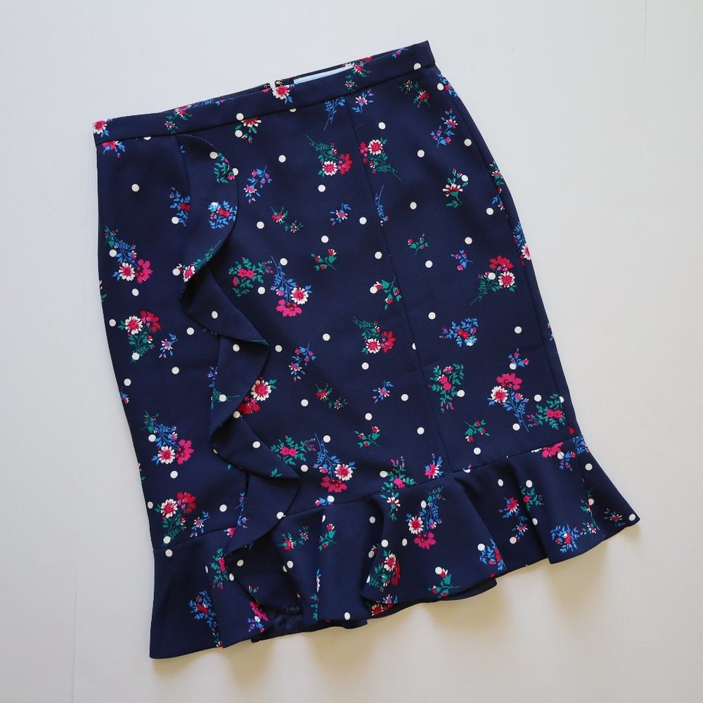 DRAPER JAMES Skirt Size 4 Blue Polka Dots Floral Career